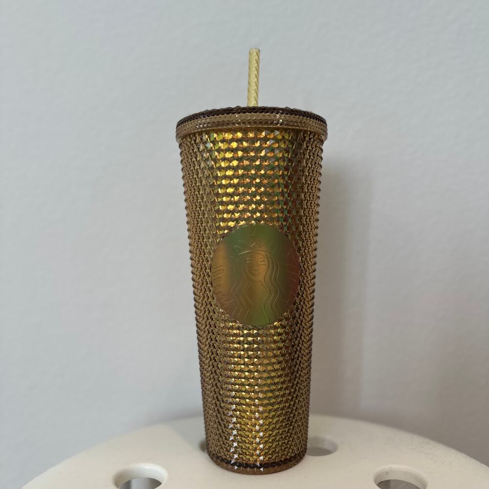 Starbucks Disneyland gold geometric matching straw cold cup tumbler 24oz